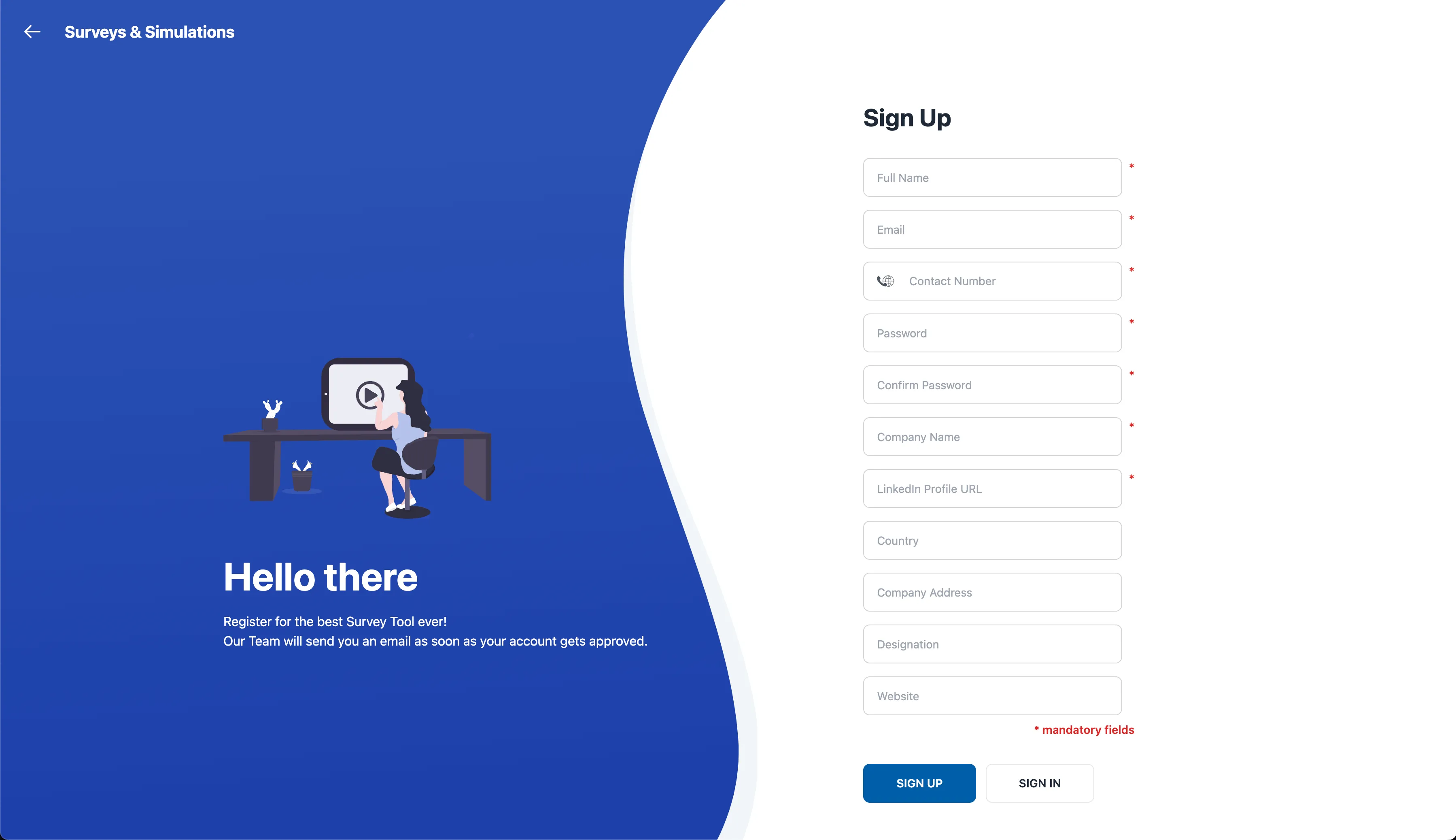 Registration page