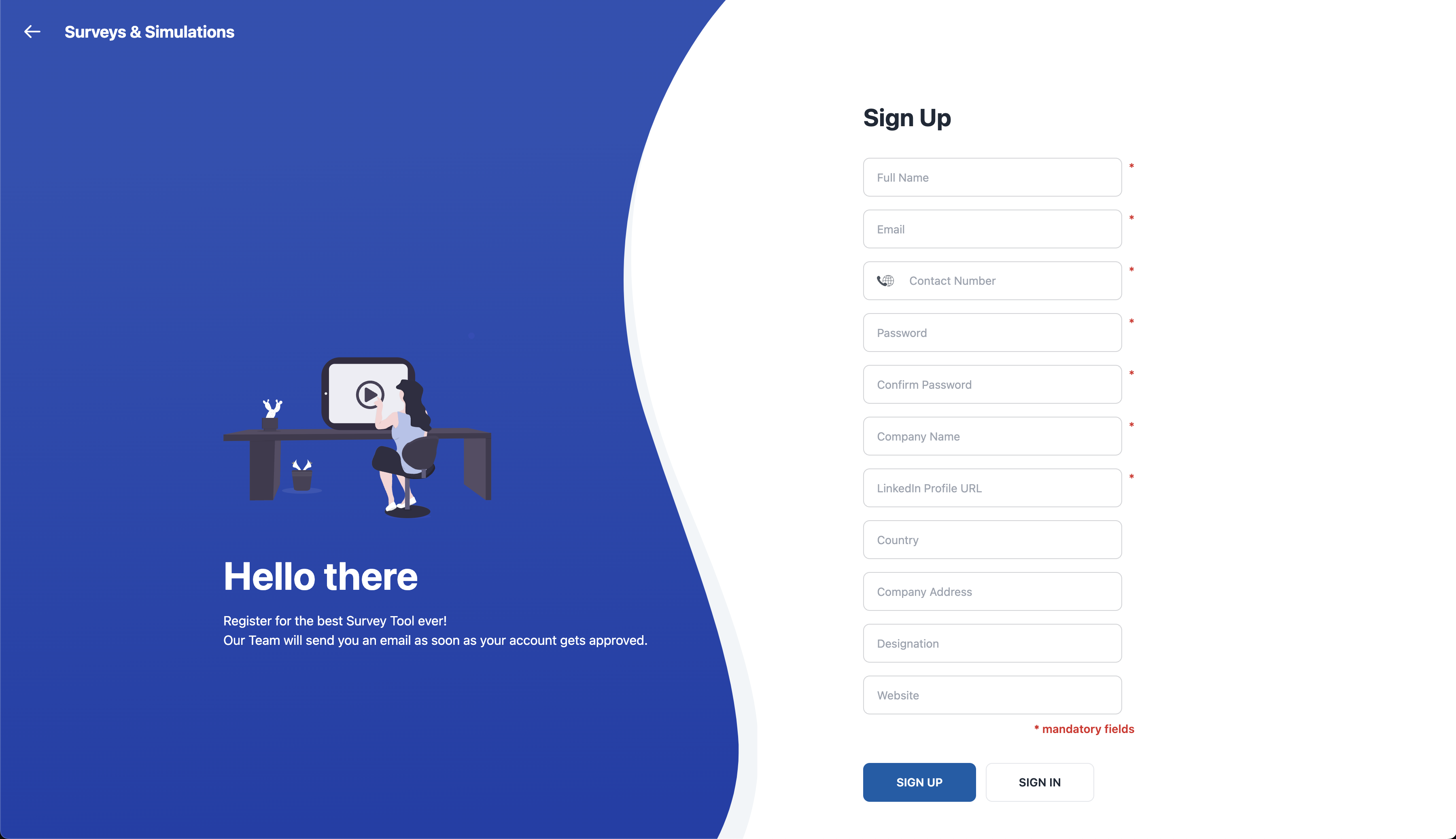 Registration page Registration page